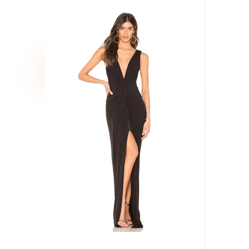 REVOLVE Black Plunge V-Neck Twist Gown